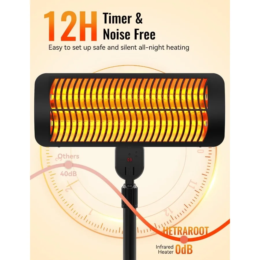 سخانات خارجية للفناء 12H Timerand3 مستوى الحرارة IP54 سخان كهربائي مقاوم للماء 1500 واط أغطية تسخين بالأشعة تحت الحمراء 300 قدم مربع طرف-O