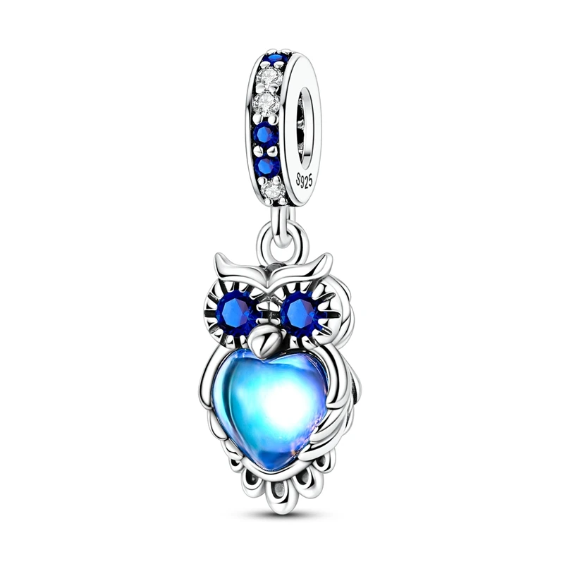 

Original 925 Sterling Silver Moonlight Stone Owl Pendant Charms Beads Fit DIY Bracelet Women Birthday Jewelry Gift