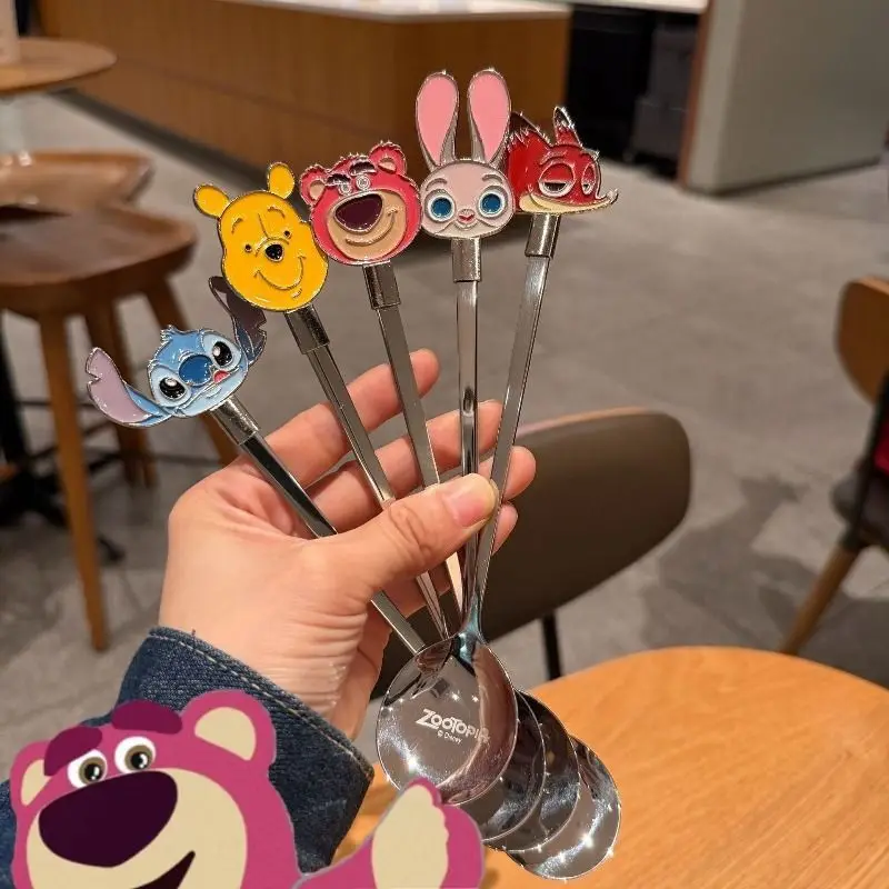 Disney Lotso 304 Stainless Steel Long Handle Spoon Creativity Cartoon Coffee Stirring Spoon Cute Dessert Spoon Kitchen Utensils