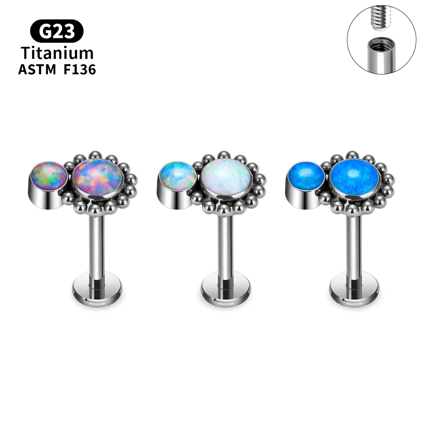 Wholesale G23 Titanium Lip Stud Opal Zircon Labret Piercing and Lobe Stud Body Jewelry Nose Rings Studs