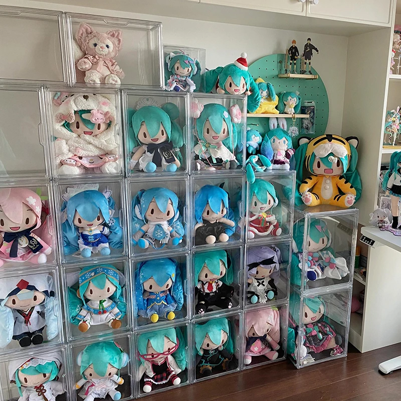 Boîte de rangement de figurines en acrylique, vitrine de poupée en coton, armoire transparente anti-poussière, boîte de rangement de jouets Miku Anime