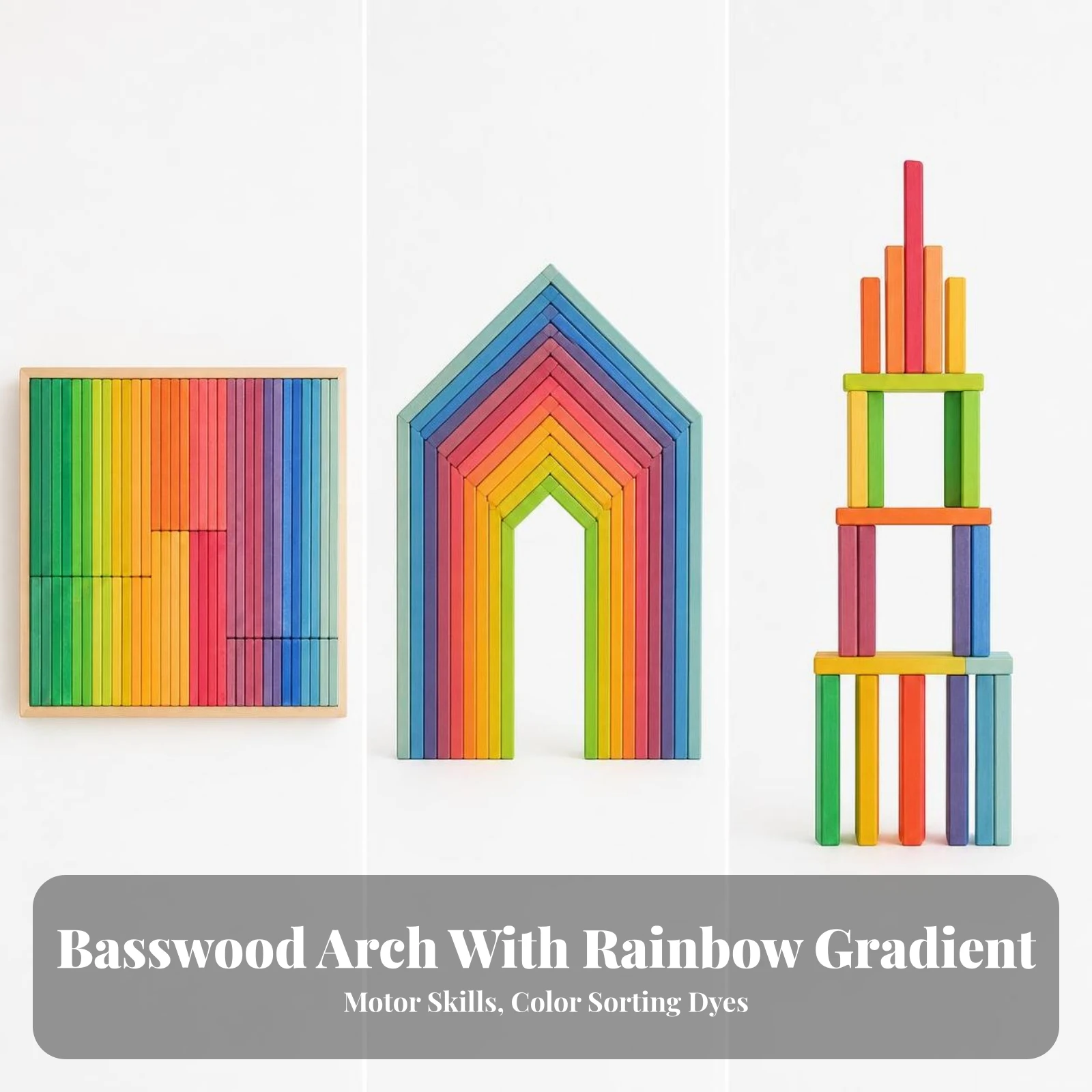 Building Block Board Educational Rainbow Building Slats Rainbow Blocks Stackable Stacking Blocks Developmental for Preschoolers