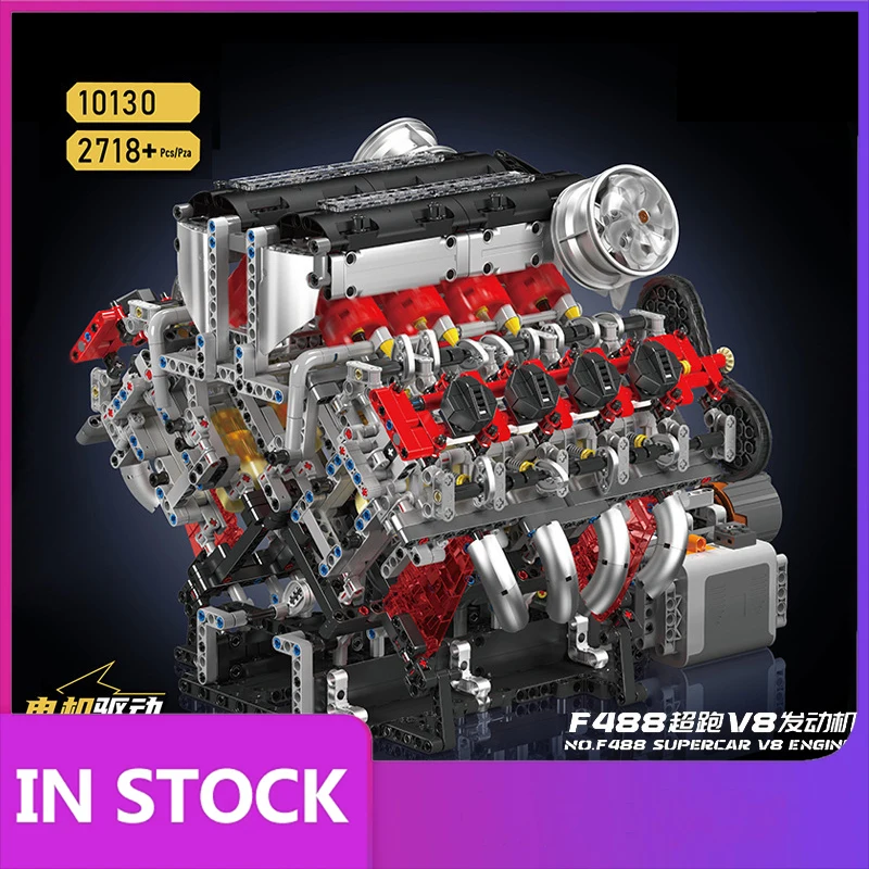 2024 NEW Technical Car Part Building Block The F488 Supercar V8 Engine Set Assembly Brick Toys Model Kids Christmas Gift