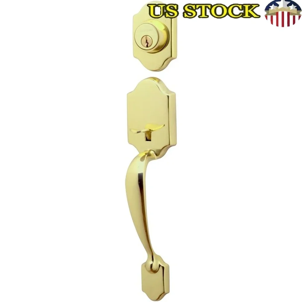 

Exterior Door Handleset with Deadbolt Brass Half Unit Entry Door Security ANSI Grade 3 Locking Mechanism