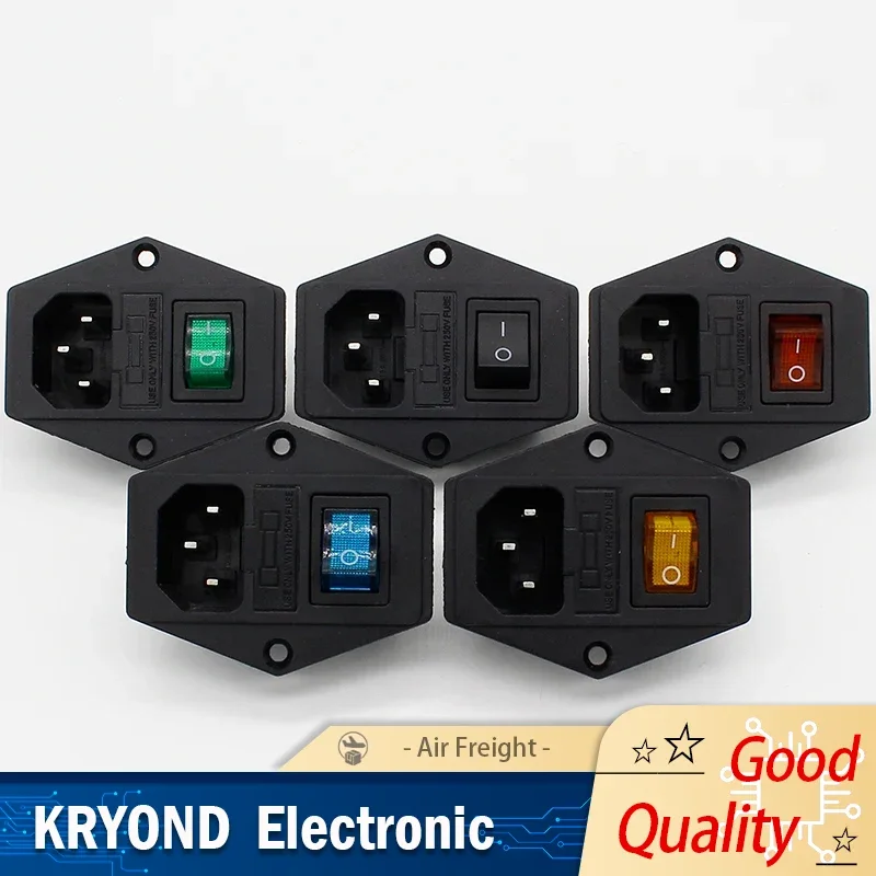 5PCS Brass Power Socket with Rocker Switch 10A Fuse 3 Terminal AC Socket with Fuse Holder Connector