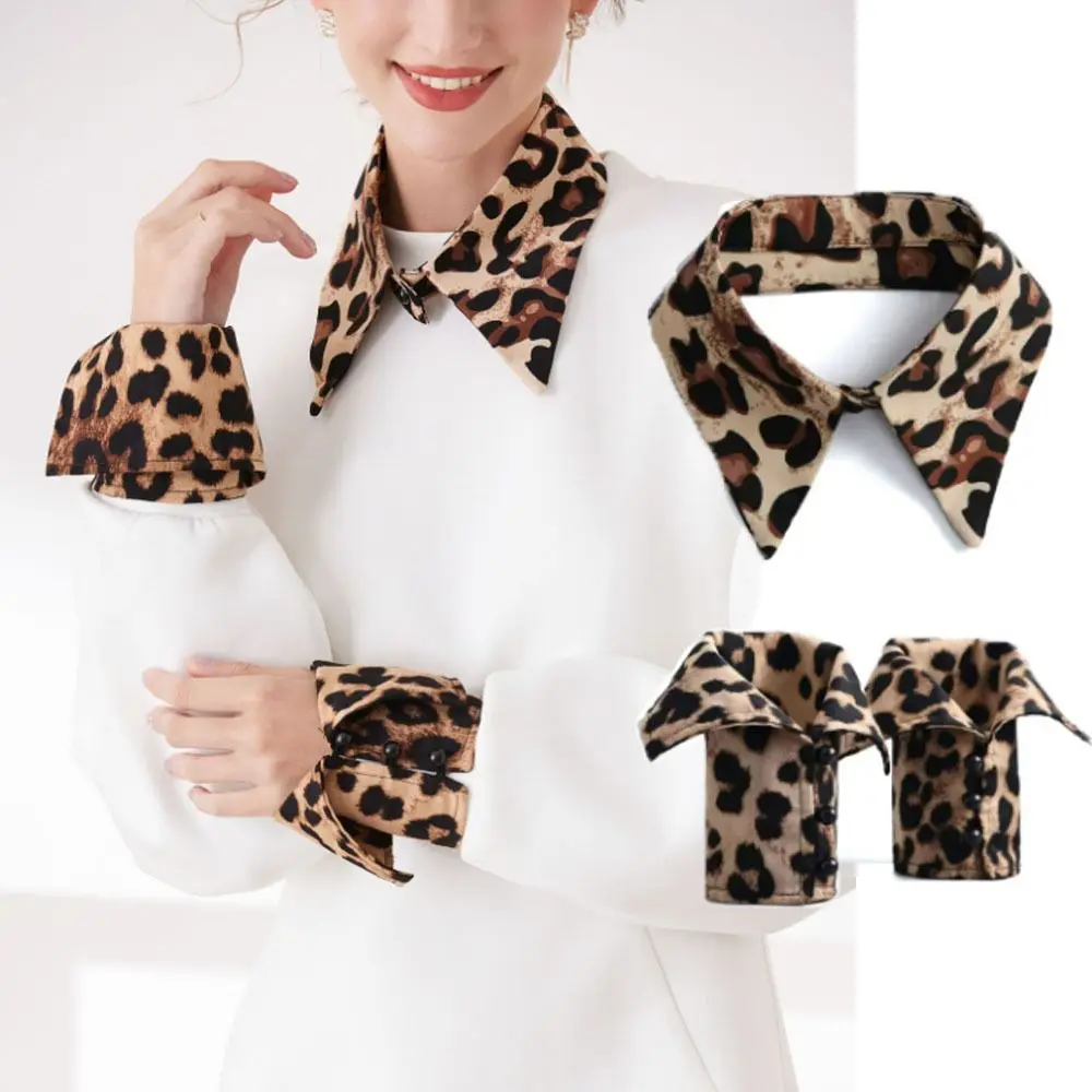 

Detachable False Collar Wrist Cuffs Set Leopard Print DIY Clothes Accessories Scarf Shawl Decoration Half Shirt Collar