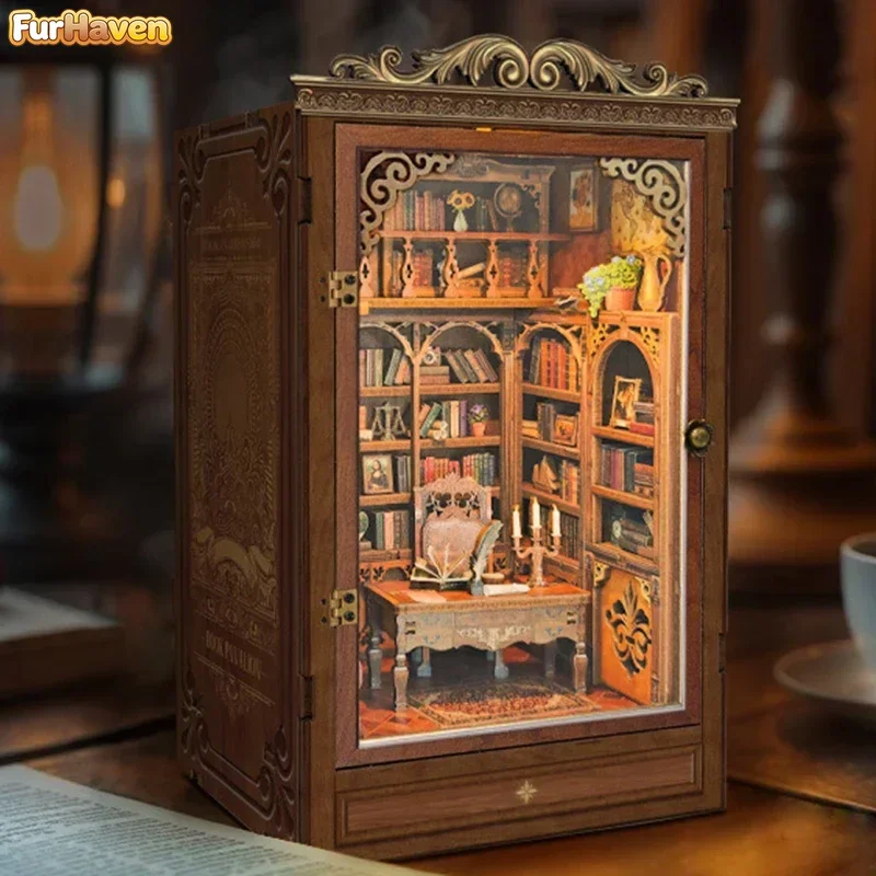 

Time Book House Book Nook DIY Wooden Figurines Miniatures Bookend Handmade Bookshelf for Friends Xmas Gifts Home Decor Crafts