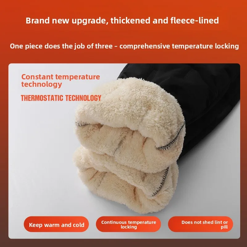 السراويل السوداء الرجال الشتاء السراويل الدافئة لامب المخملية مستقيم كبير الحجم الرجال بناطيل كاجوال زائد المخملية سمكا فضفاض رجل #3