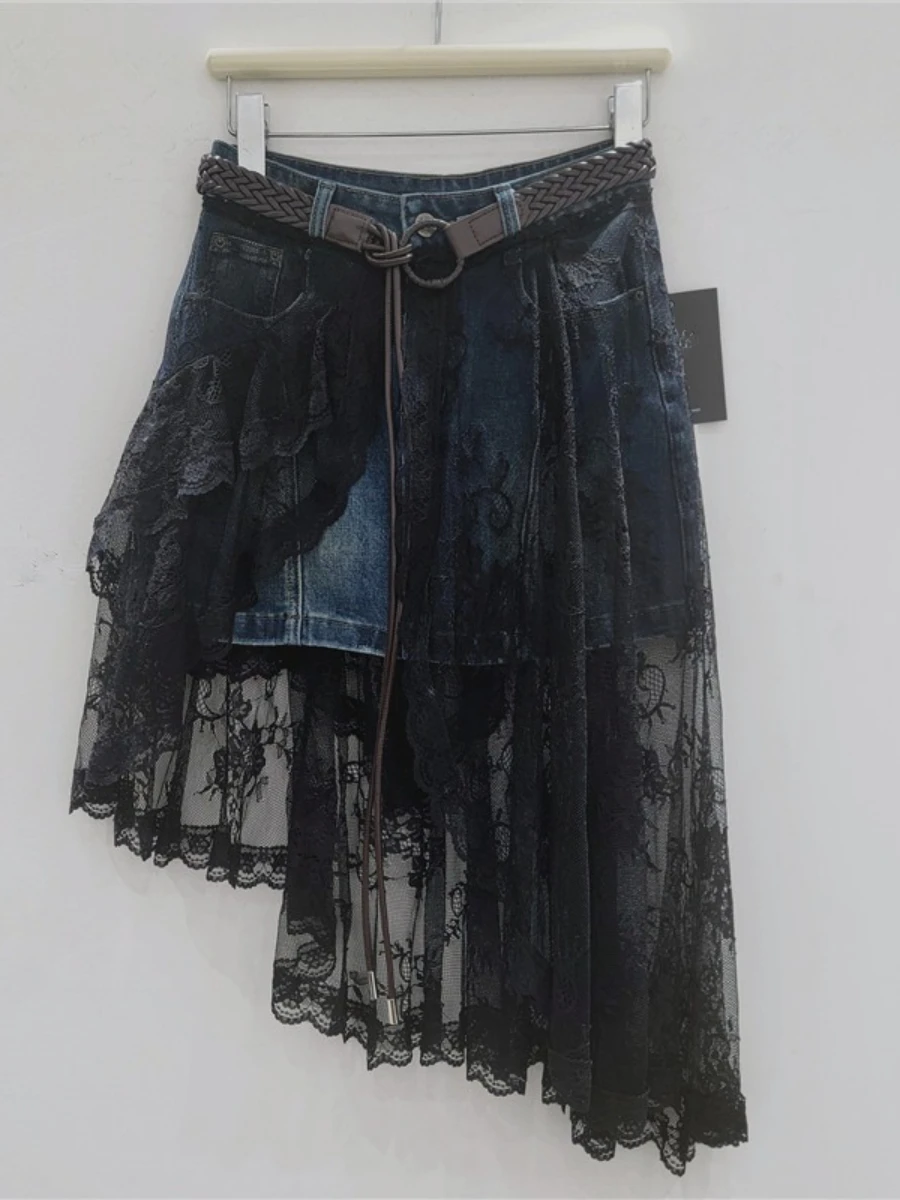 TWOTWINSTYLE Colorblock Spliced Lace Sexy Skirt Female High Waist Slimming Hot Girl Irregular Women's Skirts Style Fashion New