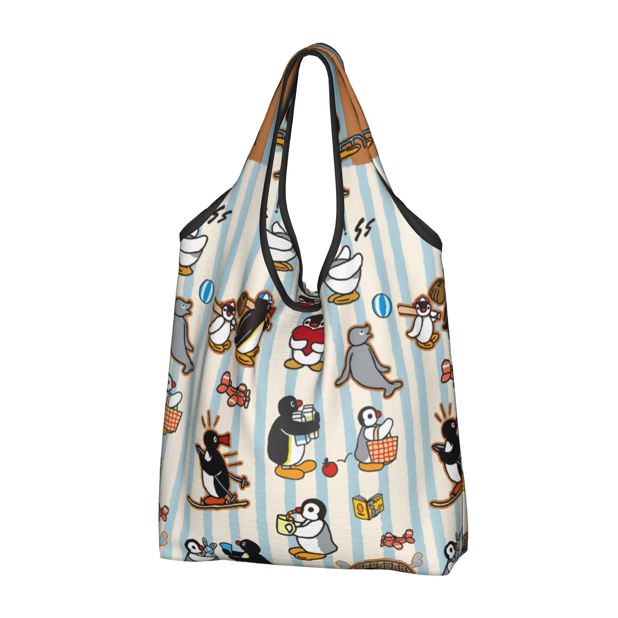 Penguin Cartoon Manga Groceries Shopping Bags Kawaii Shopper Tote Shoulder Bag Big Capacity Portable  Handbag