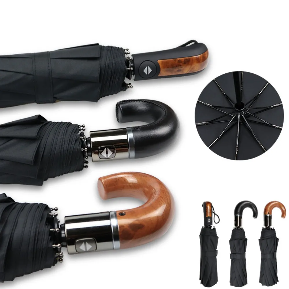 Classic English Style Umbrella Men Automatic 10Ribs Strong WindResistant 3 Folding Umbrella Rain Business Male Quality Parasol