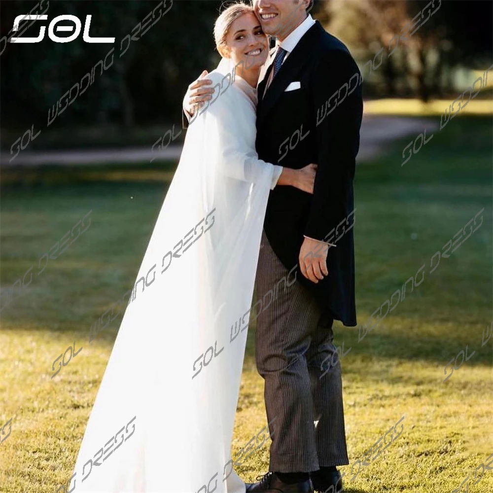 Vestido De Novia De manga larga con cuello en V para mujer, chal desmontable con Espalda descubierta, elegante, línea A