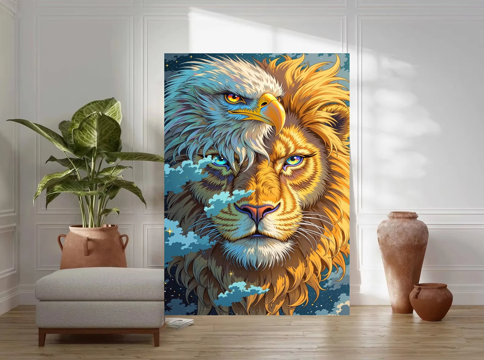 Oil Painting Fierce Eagle and Lion Animal By Numbers Modern Wall Decor for Living Room Bedroom Home Decor Gift Unframed