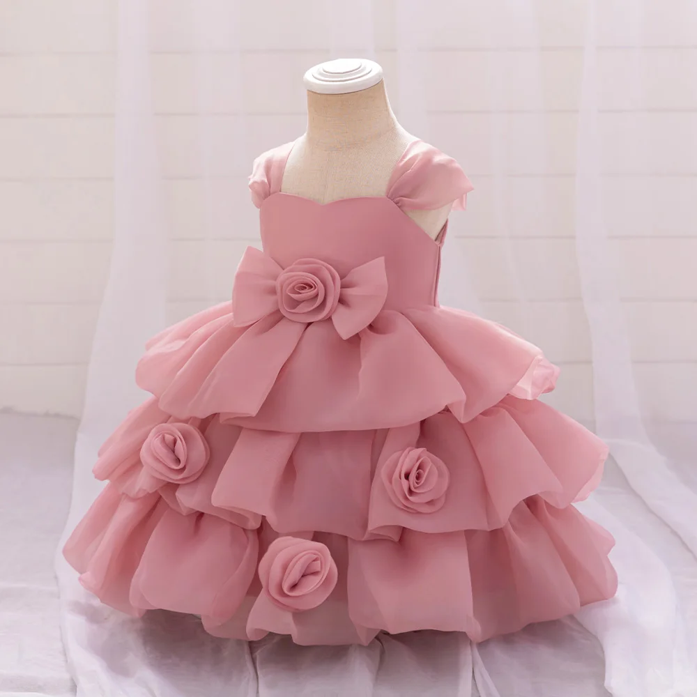 Fluffy Layered Flower Baby Girl 1st Birthday Princess Party Dress Tulle Baptism Wedding Prom Dresses for Kids Bridemaid Clothing