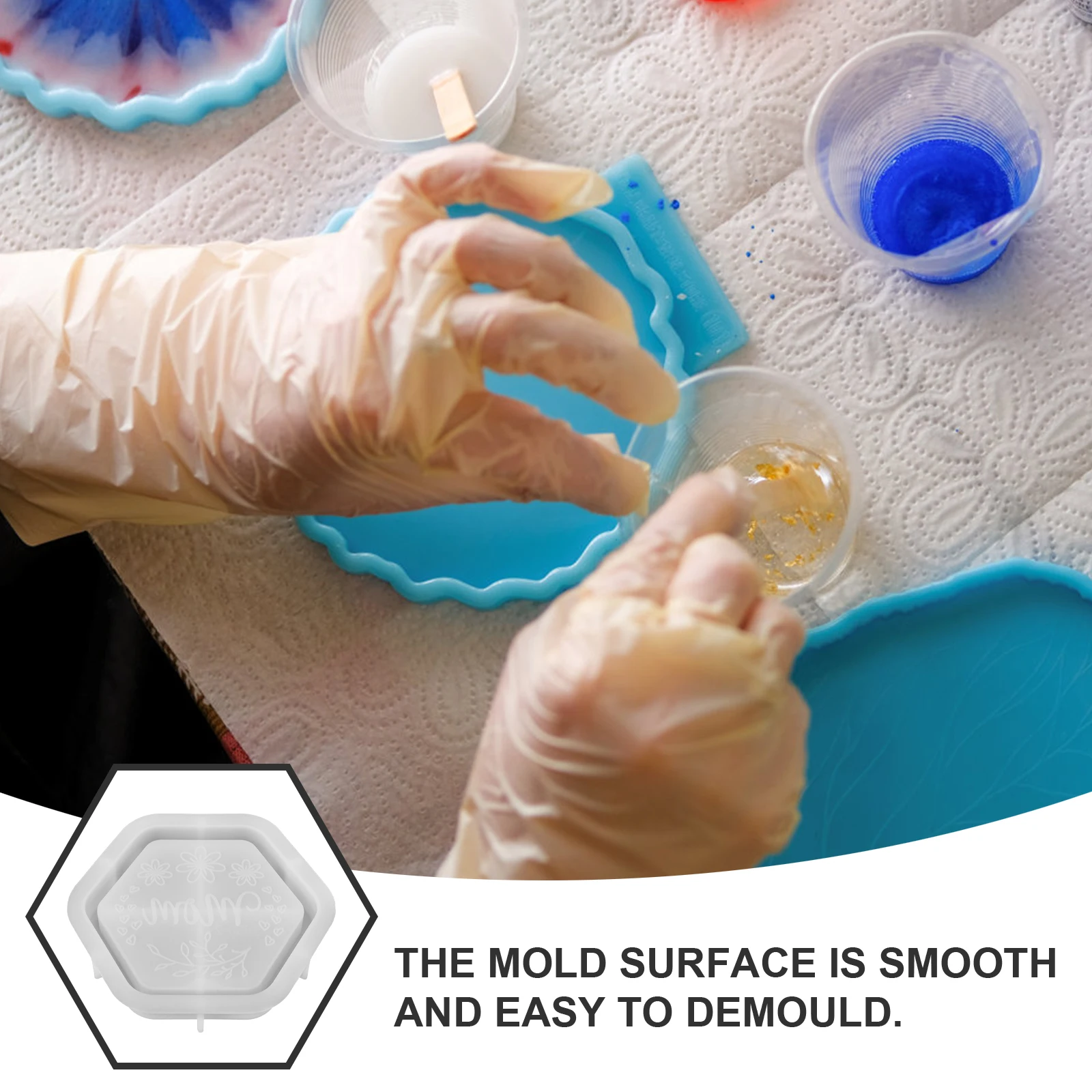 

Mother's Day Silicone Tray Mold Jewelry DIY Crafts Epoxy Resin Molds Hexagon White Gel Non-Stick Durable Heat Resistant Glitter