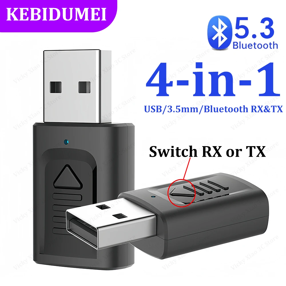 4 in 1 Bluetooth 5.3 Receiver Transmitter USB Audio Adapter 3.5mm Stereo Wireless Adapter For TV Car Headset Speaker Amplifier