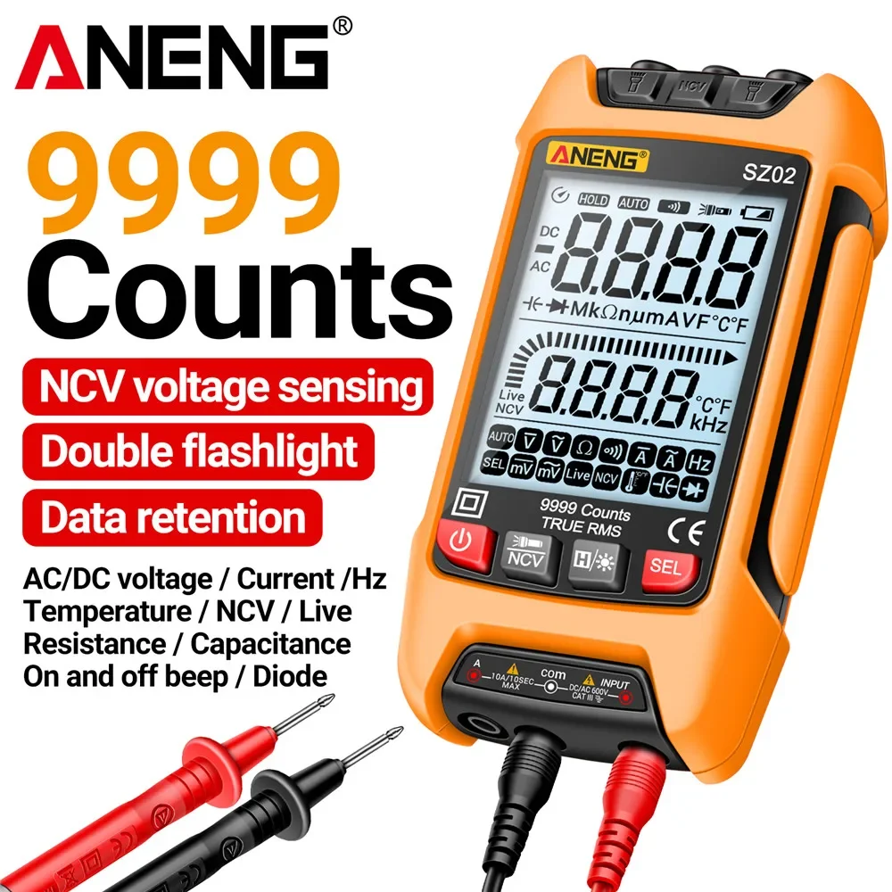 ANENG Digital Multimeter SZ02 Smart 9999 Counts True RMS Auto Capacitance Meter Voltmeter Resistance Temperature Multimetro Test
