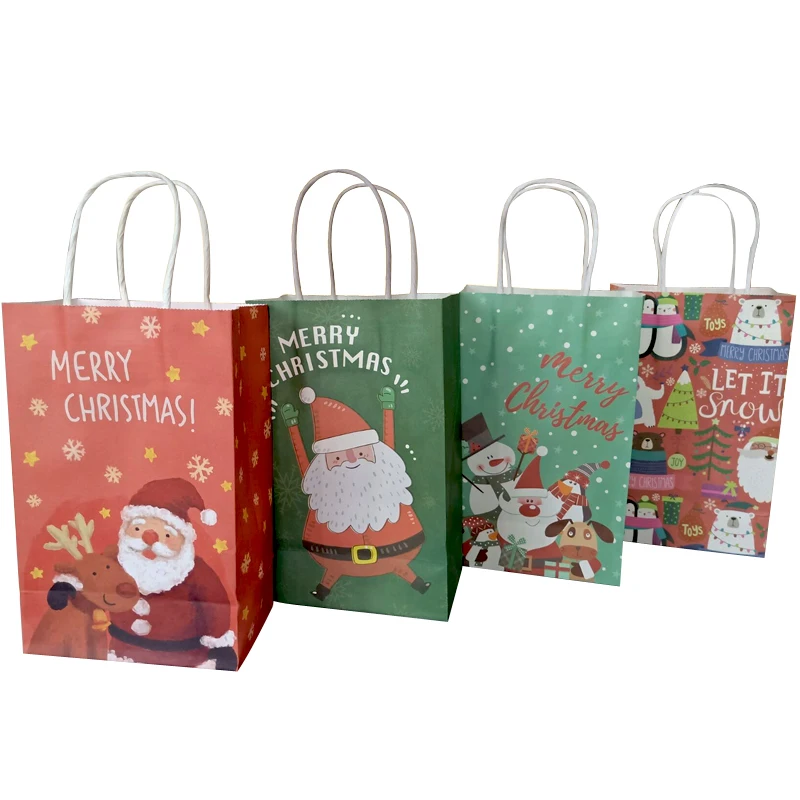 10Pcs/lot Christmas gift packaging Bag 21X13X8cm Multifuntion Festival paper bags with Handles gifts for the new year