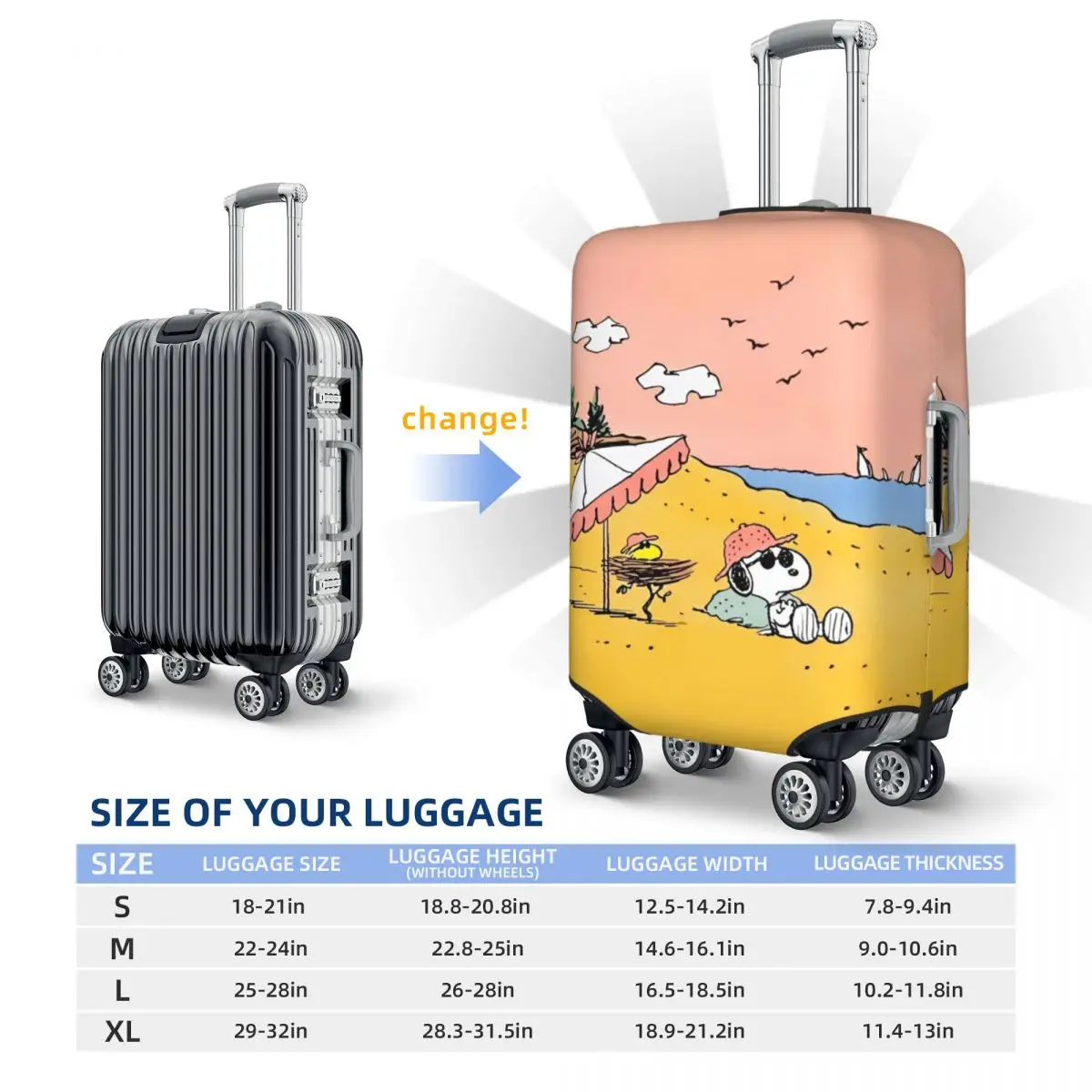 MINISO SNOOPY Cartoon Anime Suitcase Cover Holiday Travel Elastic Luggage Supplies Protection