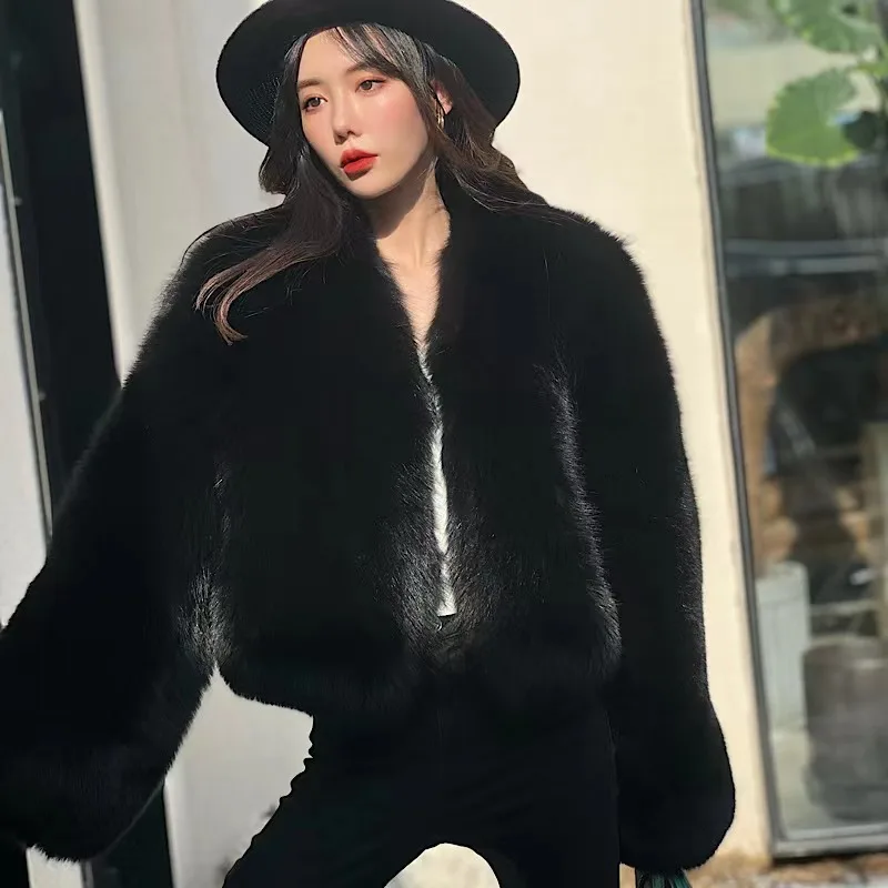 Winter  Black Fox Fur Coat Women's White Fox Short Fur Coat High quality Fashion Natural Real fur Jacket 2022 New