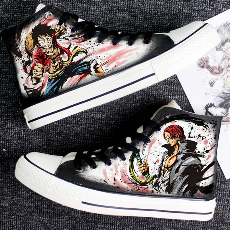 

Весенне-осенние новые цельные высокие парусиновые туфли с рисунком аниме Monkey D. Luffy Portgas d Ace Roronoa Zoro Кроссовки