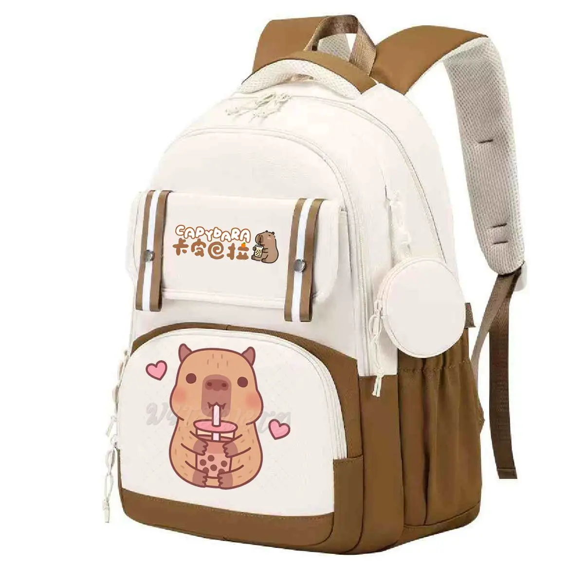

Cute Capybara Bubble Tea Schoolbags Women Girls Large Capacity Backpack Children Teeneger Capybara Book Bags Causal Student Bags