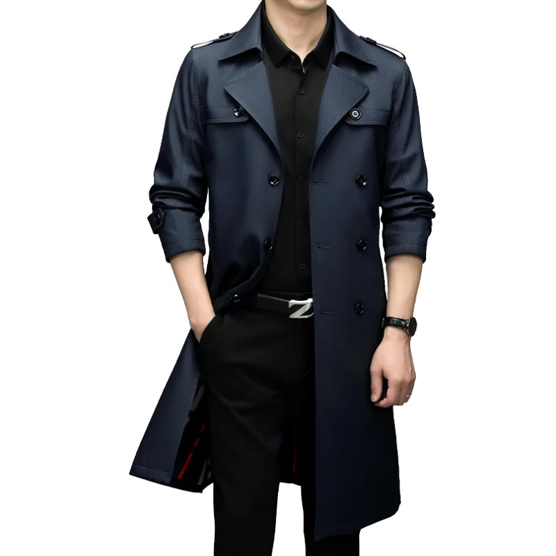 

Trendy Men's Trench Coat Spring-Autumn Fashionable Solid Color Long Business Casual Style Overcoat Jacket Comfortable Men's Top