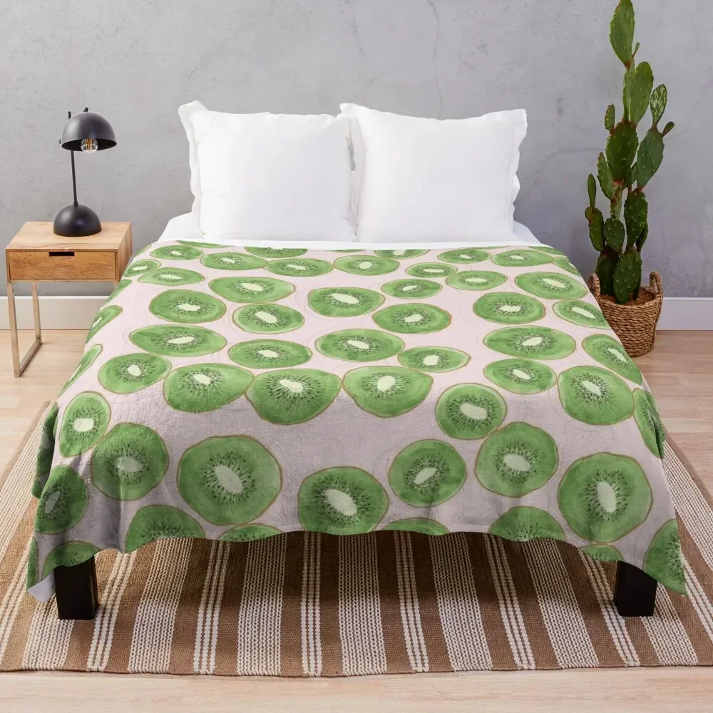 

Kiwi Fruit Watercolor Pattern Throw Blanket Outdoor Soft Blanket for Picnic Beach Camping