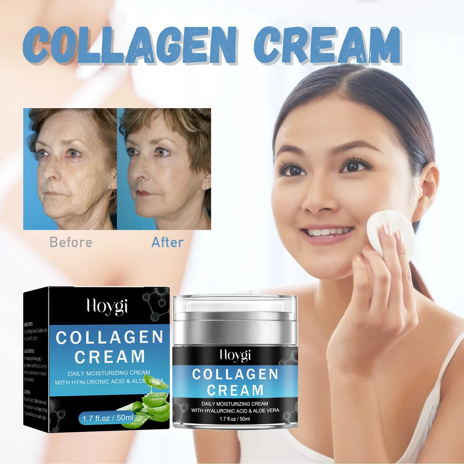 50ml Hoygi Collagen Cream Fading Wrinkle Firming Skin Hydrating Moisturizing Skin Rejuvenation Anti-Aging Whitening Skin Cream