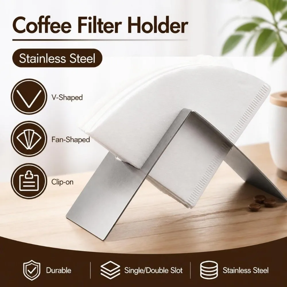 Stainless Steel Coffee Filter Holder Single/Double Slot V-Shaped Filter Paper Holder Fan-Shaped Durable