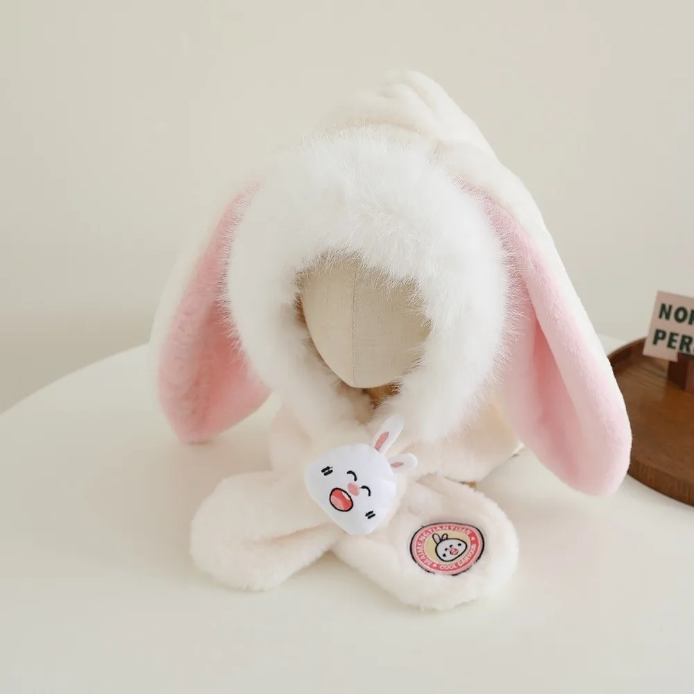 New Integrated Hat Scarf Set Warm Windproof Pullover Cap Long Rabbit Ears Coldproof Beanie Hat
