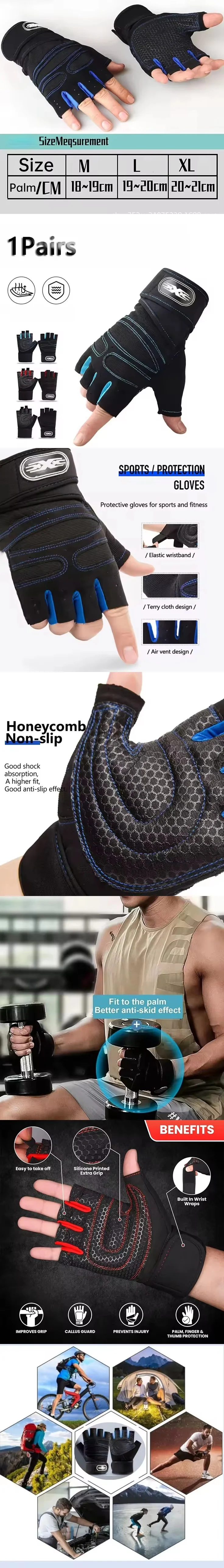 Fitness Halbfingerhandschuhe Männer und Frauen Handgelenkschutz Sport Hantel Reiten rutschfeste horizontale Stange Übungstraining – Detail 1