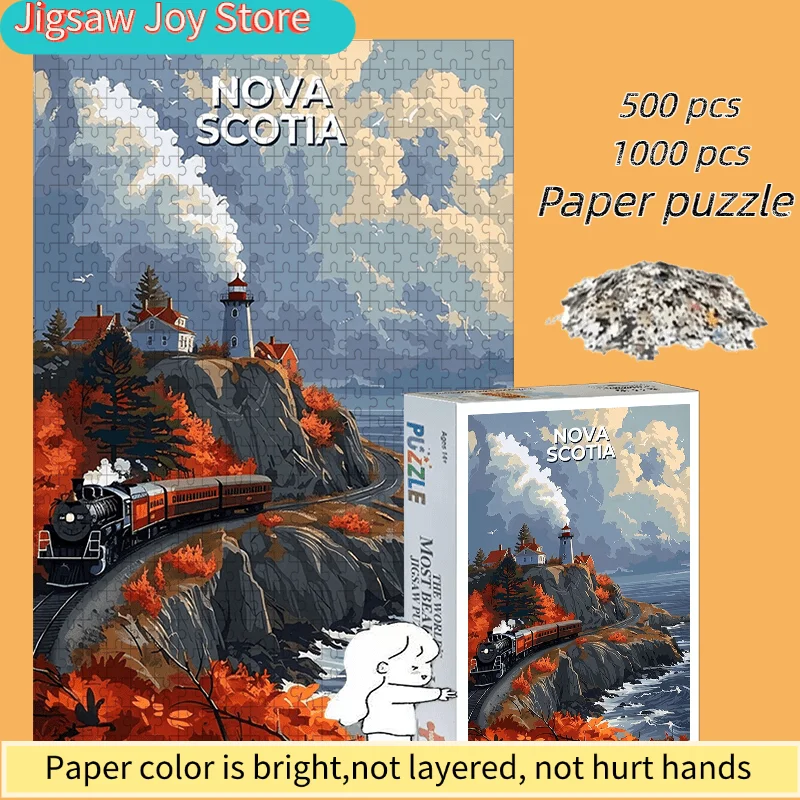 

1 Set (1000pcs / 500pcs) DIY Paper Puzzle, Nova Scotia Autumn Train Seascape Picture - Jigsaw Puzzles for Home Decor, Couples'