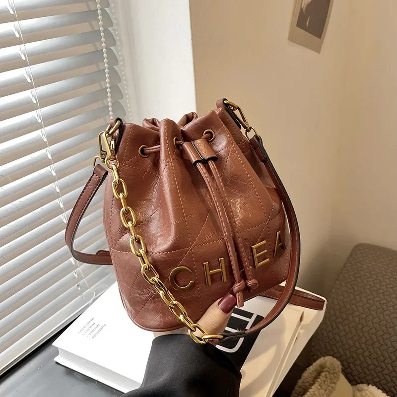 

2025 Women's Luxury Vintage Round Monogram Bucket Bag - Adjustable Chain Multi-Way Crossbody