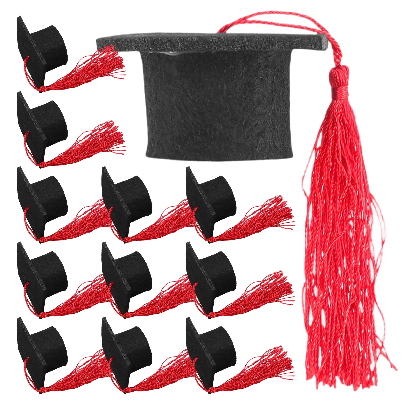 20Pcs Mini Graduation Caps with Red Tassels Felt Graduation Craft Party Decorations Cake Toppers Bottle Favors 2.2x2.2x1.3in