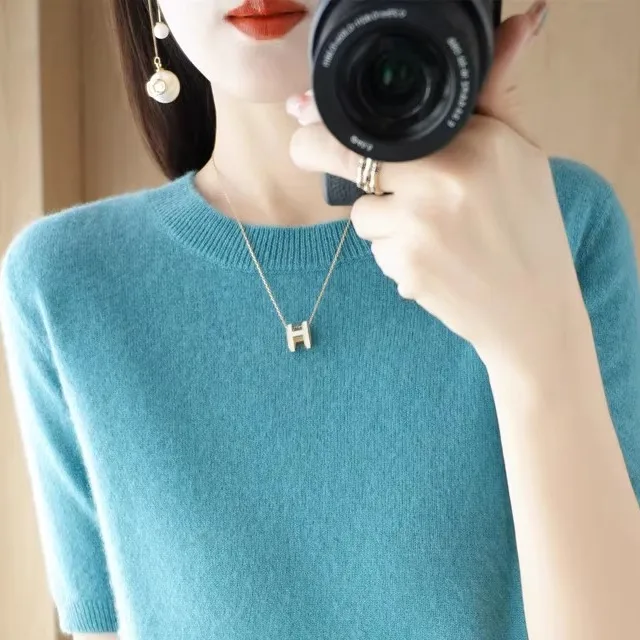 

Весна Лето Новый круглый вязаный свитер Ne Camere ort Sve Женский свободный тонкий свитер в Корейском стиле f Sve Base irt