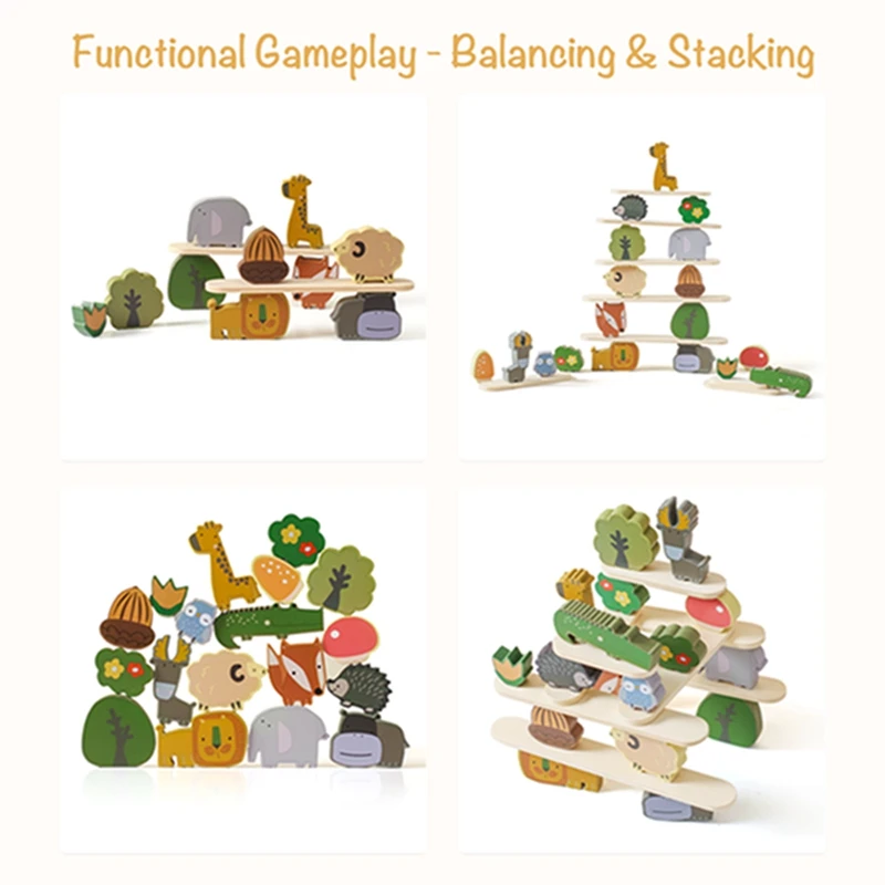 Montessori Holz gestapelt Baustein Spielzeug Cartoon Tier Balancing Block Baby frühe Bildung Lernspiel zeug Geschenke für Baby