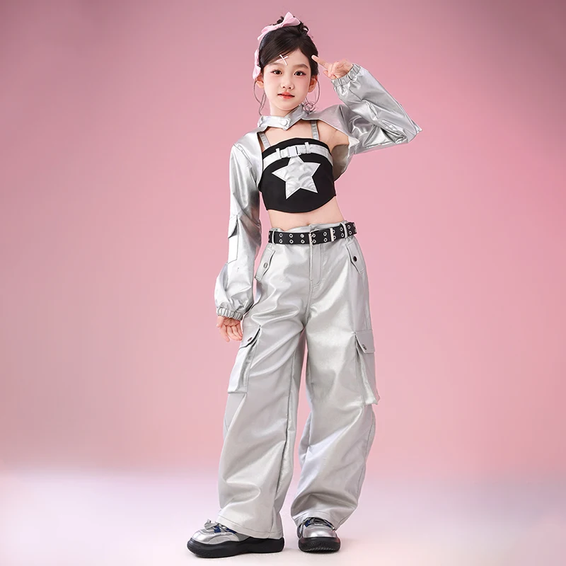 2025 ملابس رقص الجاز للأطفال عرض المدرسة زي السراويل البضائع الفضية المحاصيل الأعلى طفل أداء المرحلة ارتداء فتاة الشارع الشهير 4659 #2