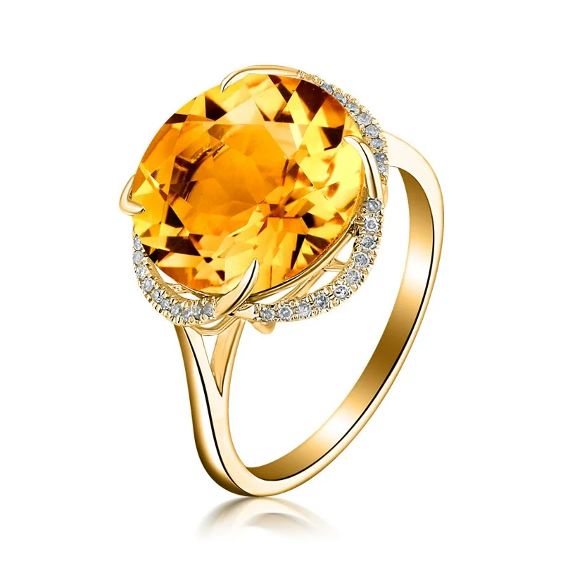 Natural Yellow Citrine Flower Adjustable Ring 925 Silver Woman Clear Round Bead 10x10mm Wealthy Citrine Stone AAAAA