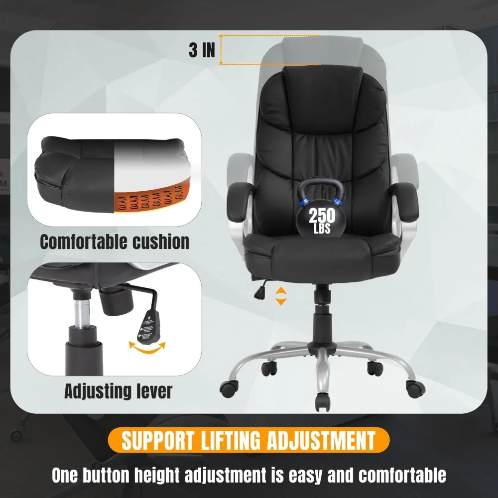 Ergonomic Office Chair with Lumbar Support Headrest PU Leather Rolling Swivel Computer Desk Chair for Back Pain Relief