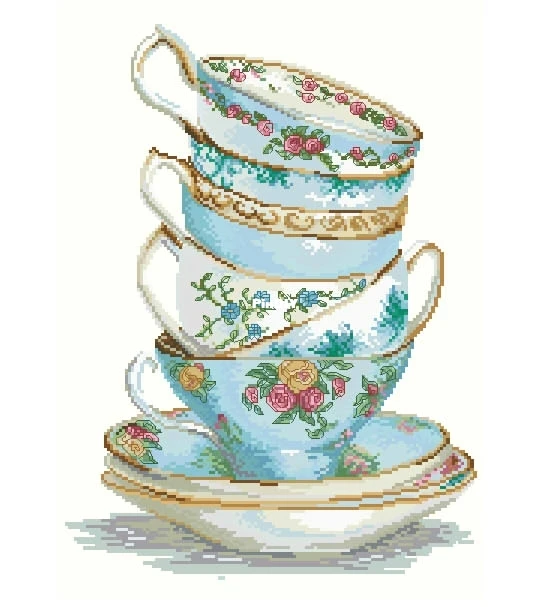 DIY needle work Flower tea cups 35-44 Cross Stitch Set Counted Cross Stitch Kit  28ct 14ct 32ct Metallic aida