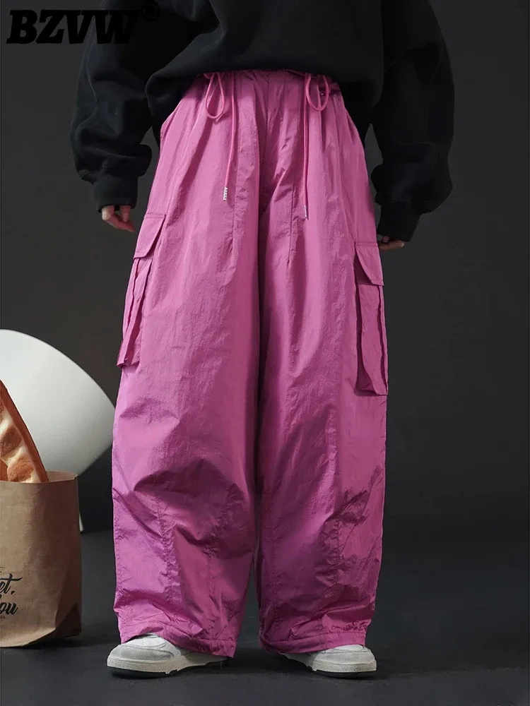 

BZVW Workwear Cotton Drawstring Wide Leg Casual Pants With Pockets Loose Comfortable Trousers 2024 Spring New 2DA3092