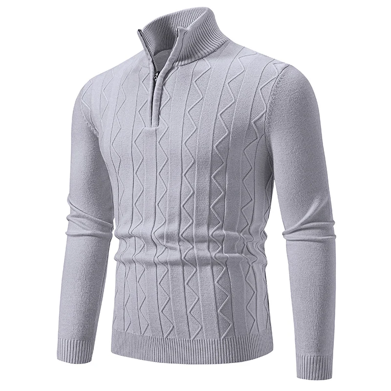 Suéter de punto liso para hombre, jersey de cuello con cremallera, ajustado, cálido, a la moda, otoño e invierno, novedad