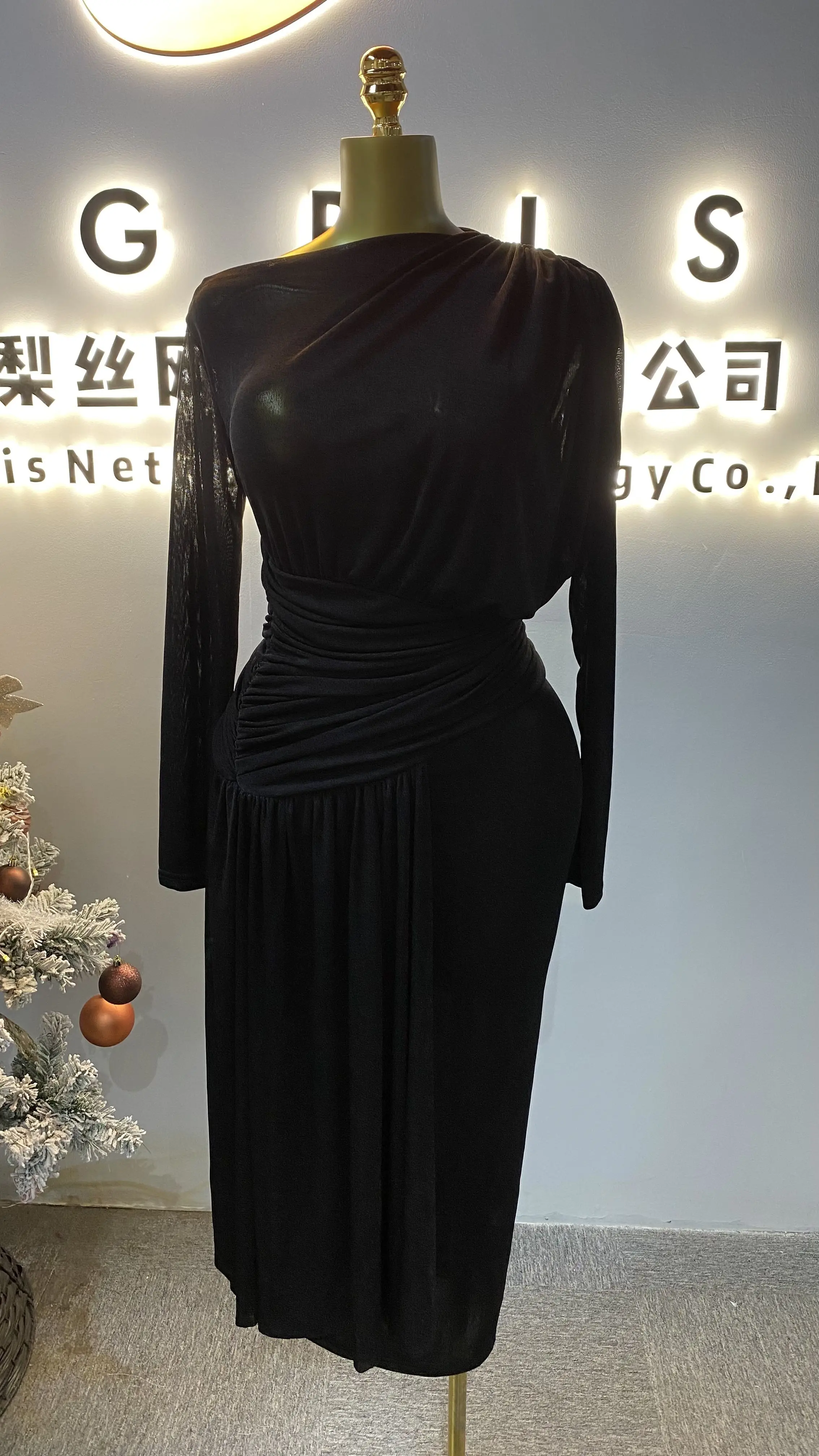 جديد بلون مطوي متماسكة تمتد سليم صالح ثوب الكرة الطويلة، فستان أنيق وعالي الجودة-GZXX102