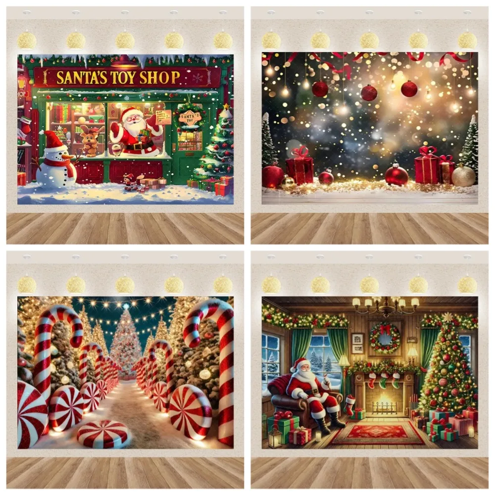 

Winter Cute Santa Claus Store Background, Merry Christmas Music Snowman Wall Banner Party Decoration Photography Backdrop Props