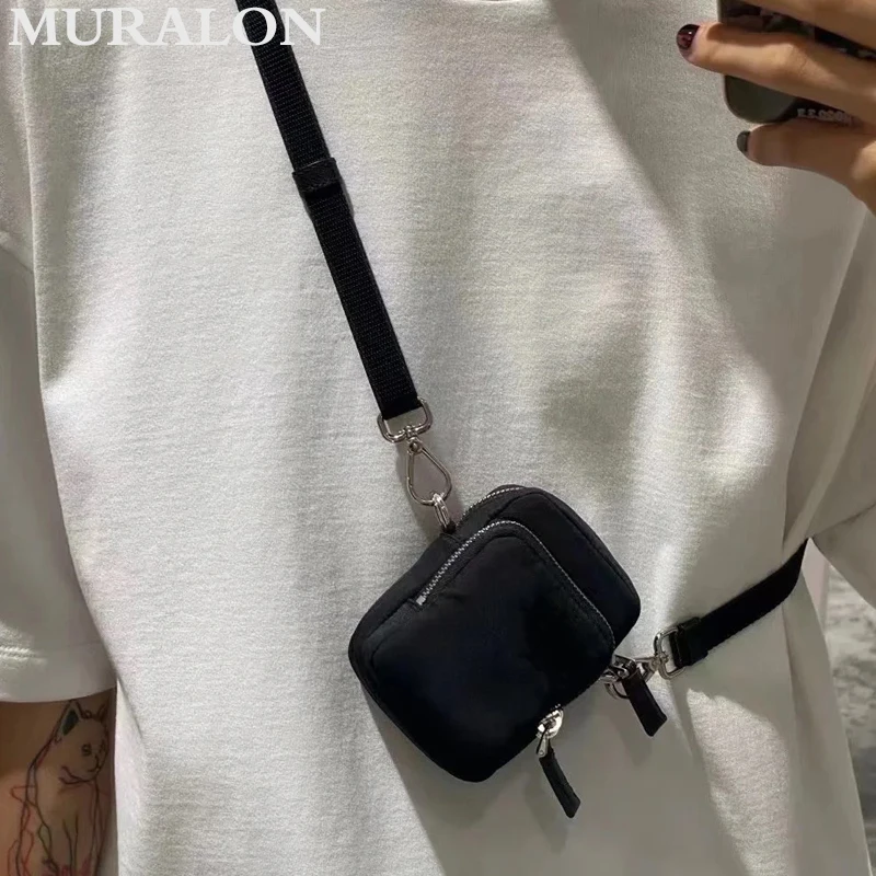 Nylon splicing couro bolsa de couro para homens e mulheres, mini bolsa crossbody, luxo simples lazer multifunções pequena bolsa de ombro