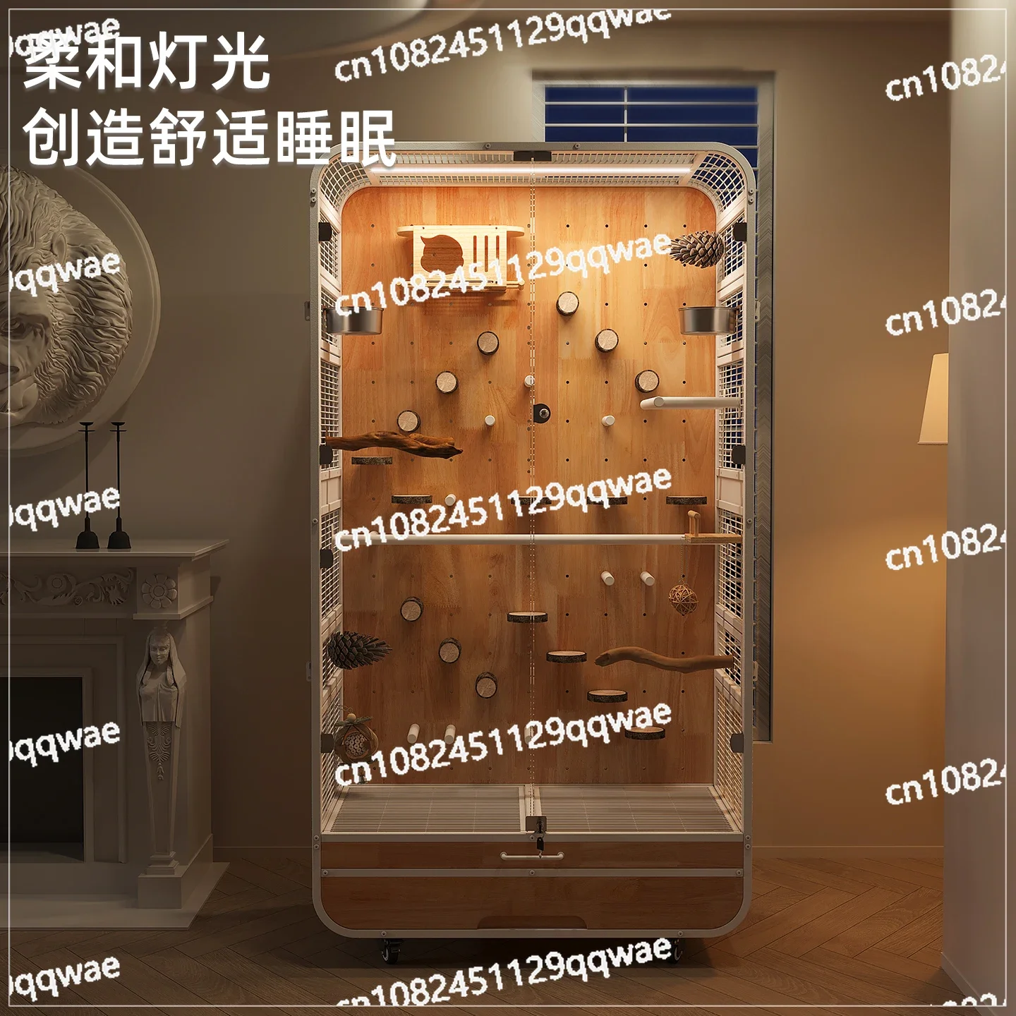 Large bird cage parrot villa panoramic luxury solid wood ecological cabinet gray machine King Kong Xuanfeng DIY station pole
