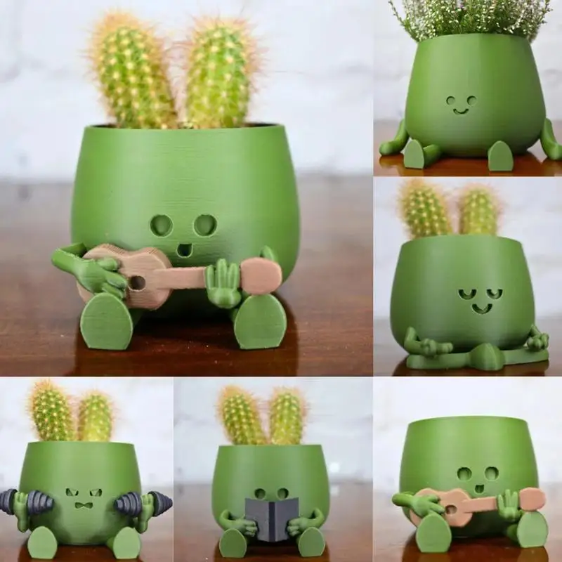 Smiling Plant Pot Smiling Face Succulent Pots Resin Flower Head Planter for Indoor Outdoor Window Sill Desktop Shelf Balcony