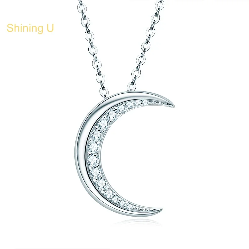 

Shining U S925 Silver D Color Moissanite Moon Pendant Necklace for Women Fine Jewlery Birthday Gift