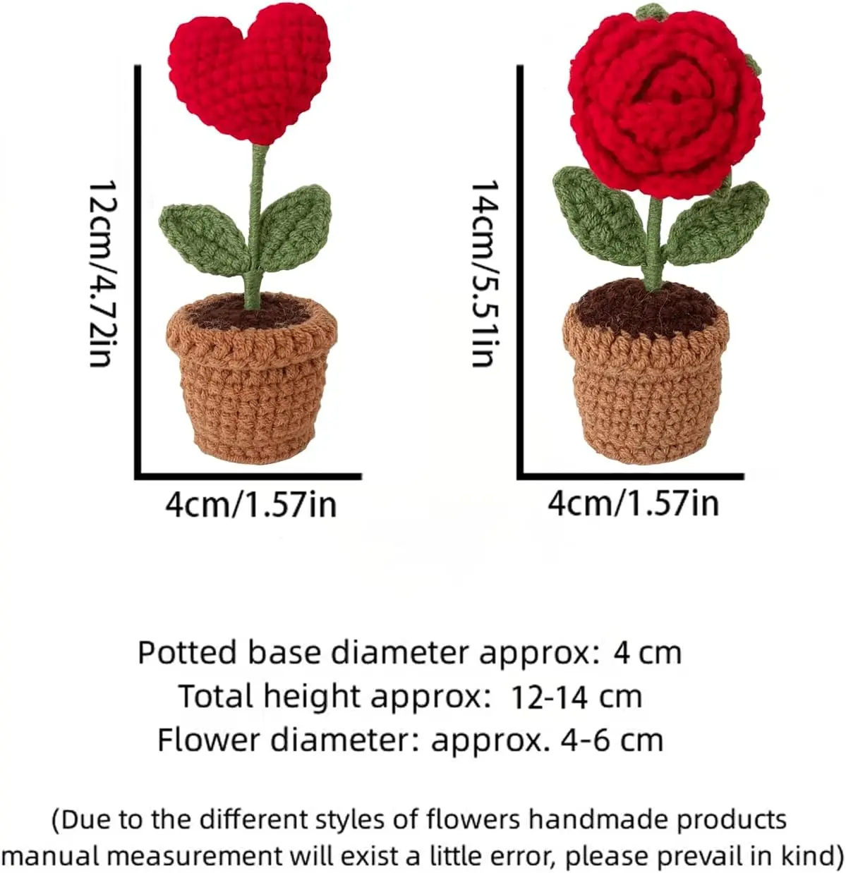 2PCS Crochet Flowers Bouquet,Knitting Crochet Forget Me Not Flower Potted Plants,Handmade Kintting Flowers for Gift Office Desk 